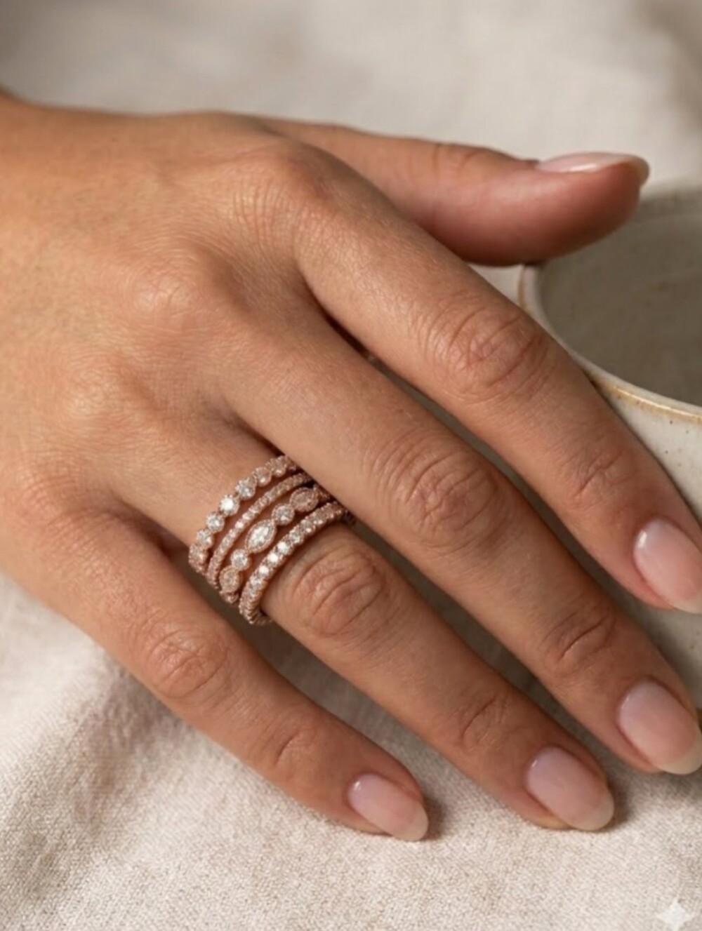 4 Contessa di Capri Rose Gold Plated 925 Crystal Stackable Eternity Bands Size 7
